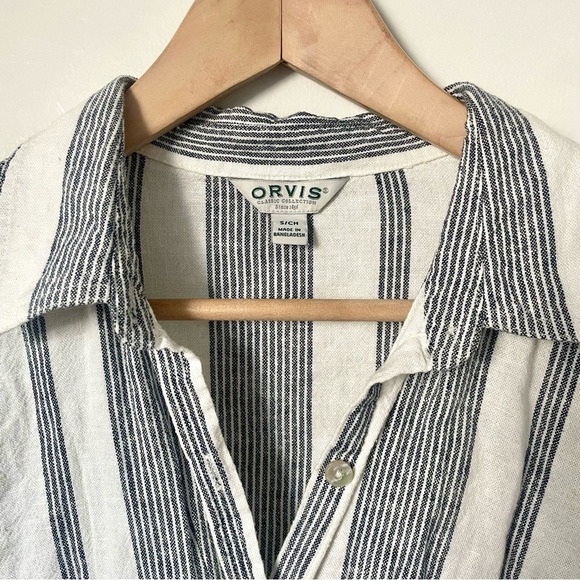 Orvis Linen Blend Striped Button Down Top - Picture 7 of 11
